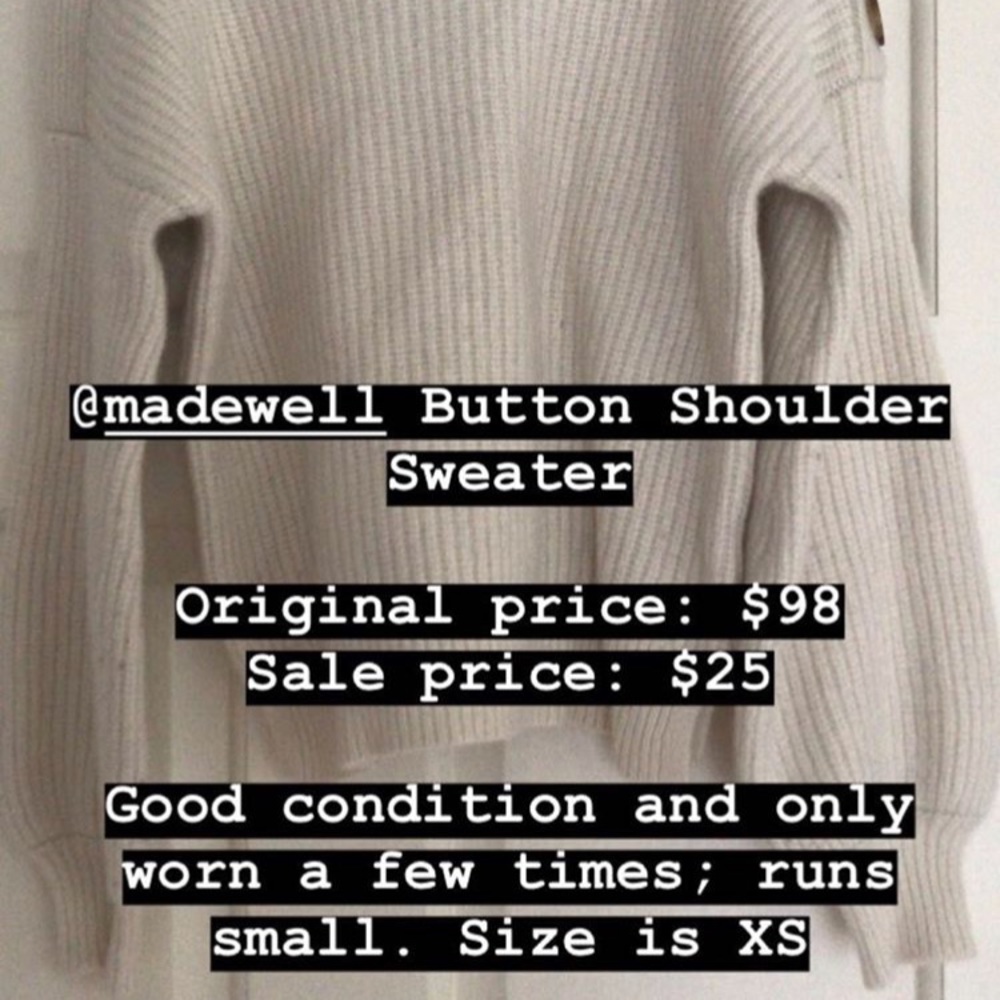 Madewell White Button Shoulder Sweater